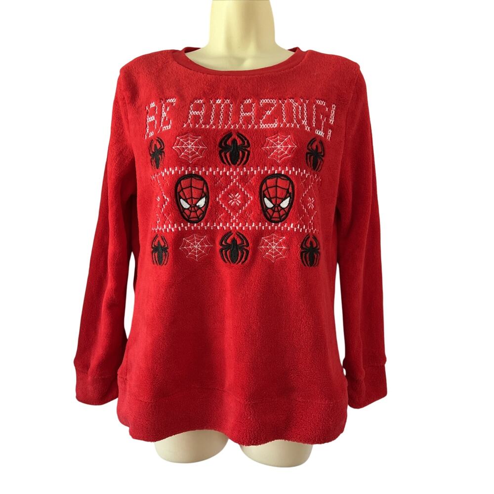 Spiderman Plush Fleece Knit Fair Isle Red Cozy Womens small Marvel Winter